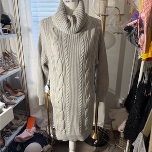 Express Turtleneck Cable Knit Dress - Gray